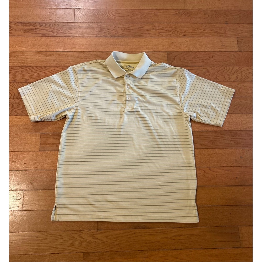 PGA Tour Mens Large Yellow Striped Short Sleeve Golf Polo Shirt